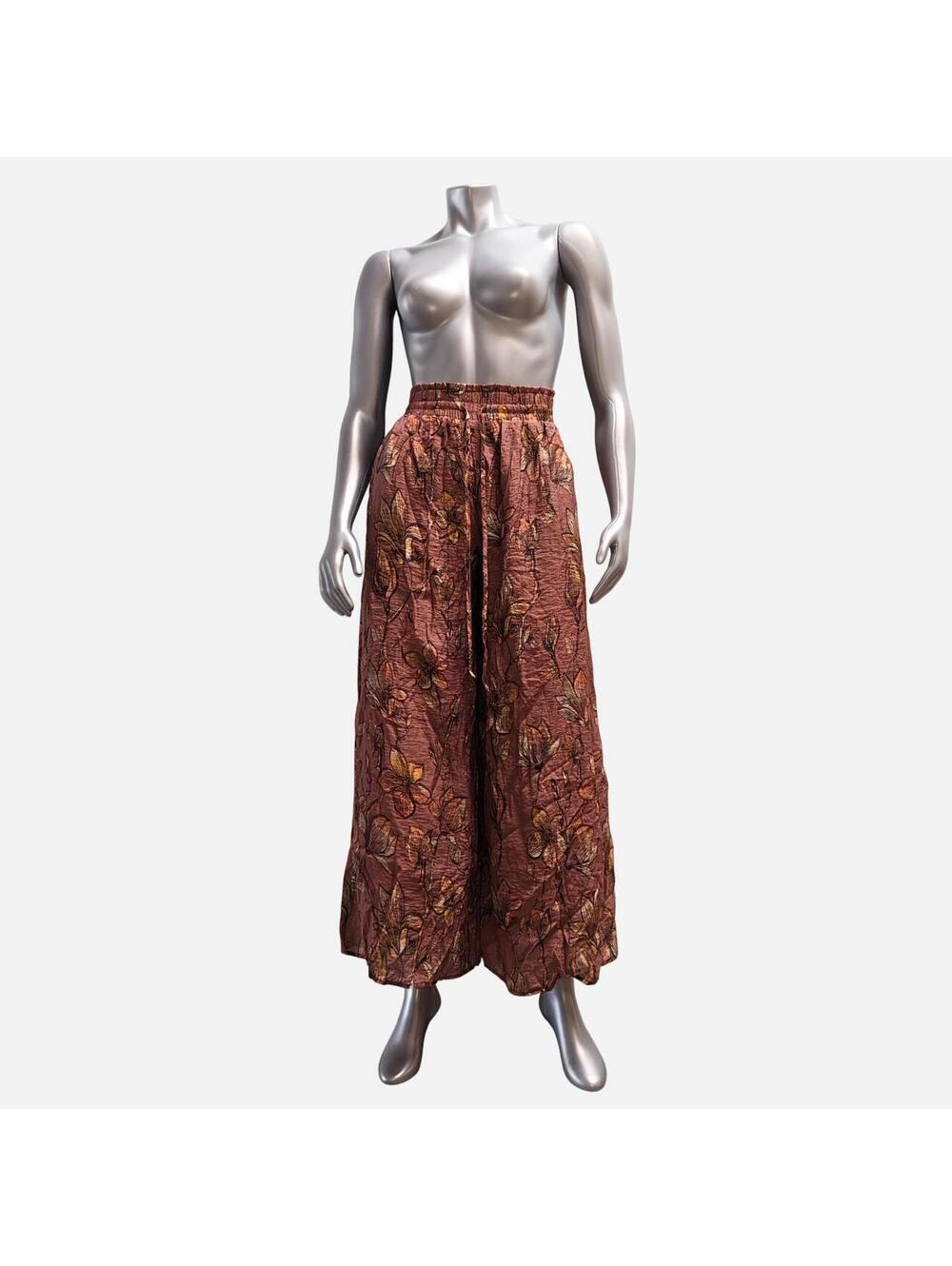 Petal + Pup Women Floral Wide Leg Pants Brown Size S Elastic Waist Drawstring